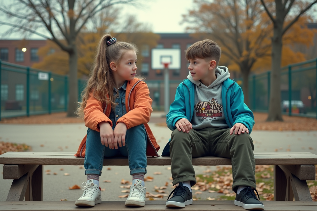 Adolescent assis sur les gradins en style 90s