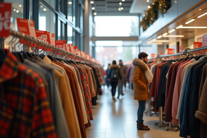 Intérieur d un centre commercial en soldes hiver ambiance animée