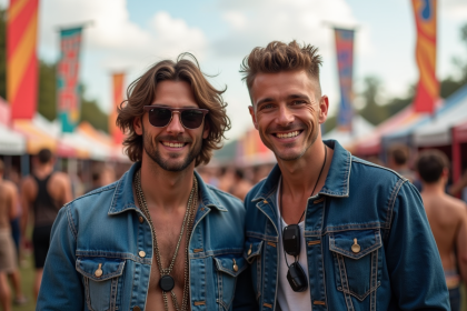 Deux DJs hommes en extérieur lors d'un festival musique