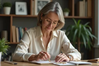 Femme inspectant un bracelet en or avec une loupe de bijoutier