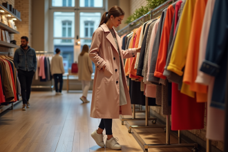Femme élégante dans une boutique parisienne chic
