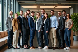 Groupe de travailleurs divers dans un bureau moderne