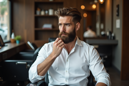 Homme avec barbe soignee dans un salon de coiffure