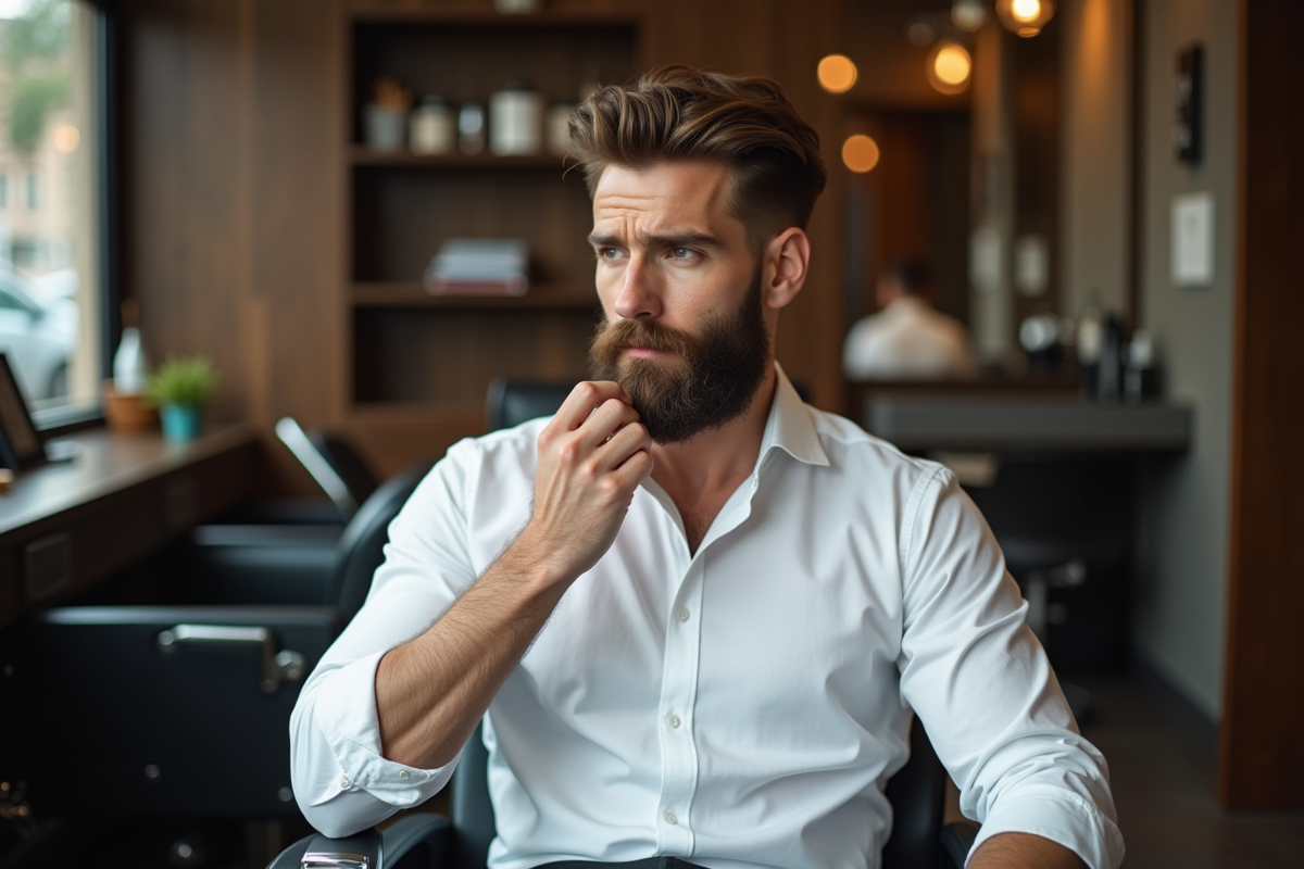 Homme avec barbe soignee dans un salon de coiffure