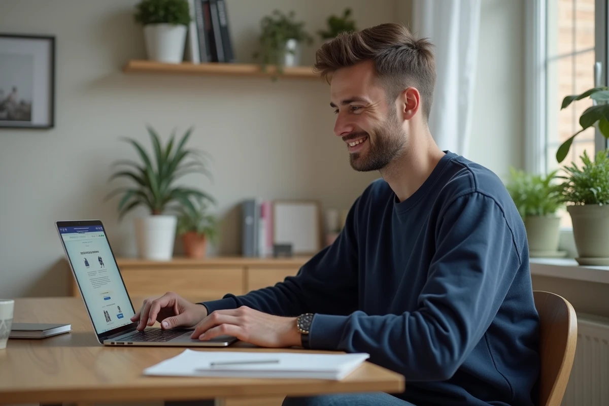 Homme détendu travaillant sur son ordinateur dans un bureau minimaliste