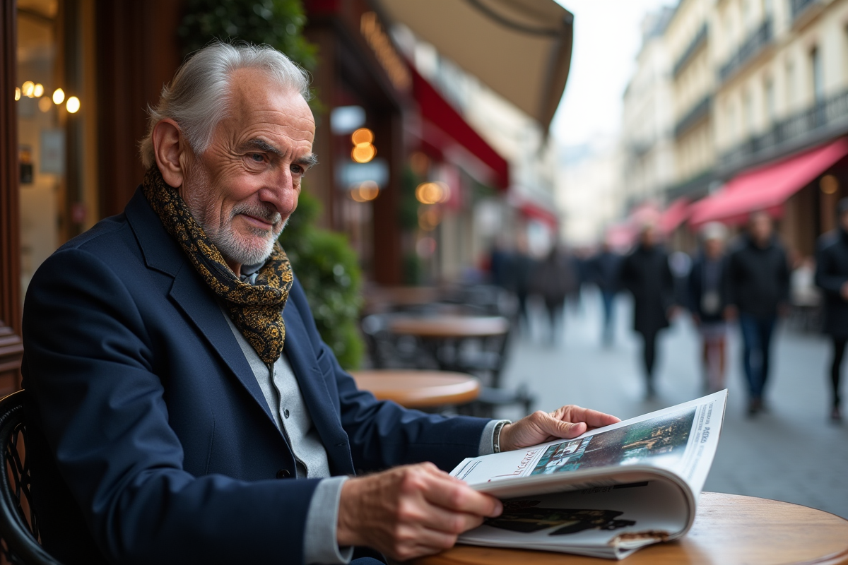 Homme d age au café parisien en extérieur