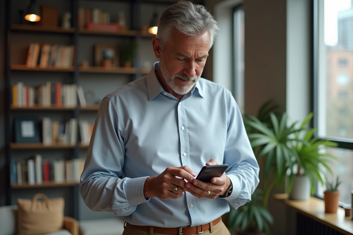 Homme vérifiant un QR code dans un salon urbain