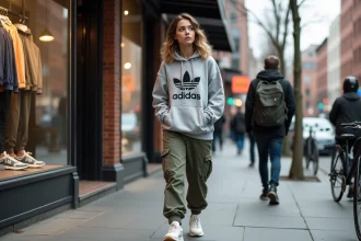 Jeune femme en streetwear dans une rue urbaine dynamique