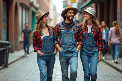 Groupe de jeunes dans la rue en style 90s