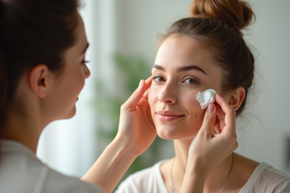 Esthéticienne appliquant une crème hydratante sur un visage